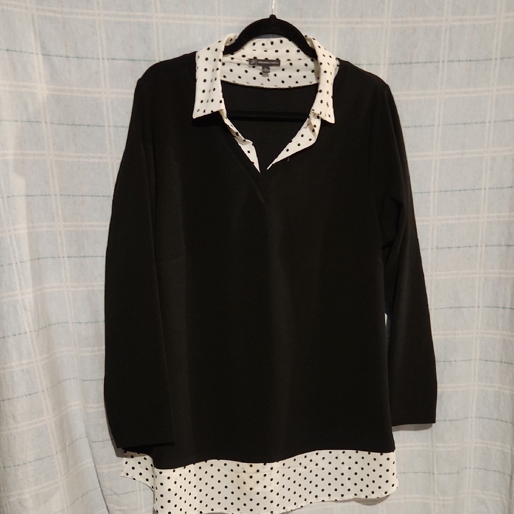 Adrianna Papell Black and White Polka Dot Blouse
